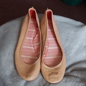 Coach Tan Leather Flats with Pink Lining